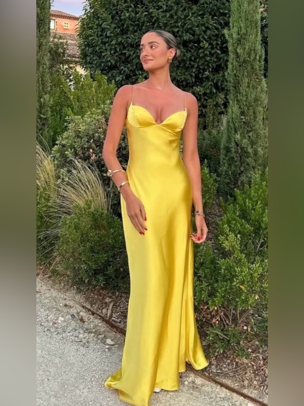 Zara Sunflower Yellow Satin Maxi Slip Dress with Spaghetti Straps